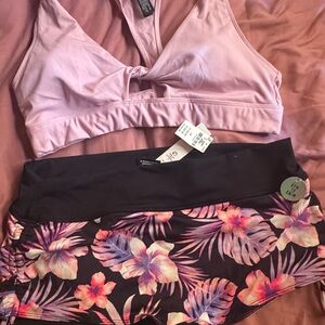 Pink Sports Bra and Floral “Gym to Swim” Shorts Set